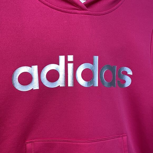 Adidas Pink & Silver Pull Over Hoodie Sweatshirt Girls Large 14 - Picture 2 of 4
